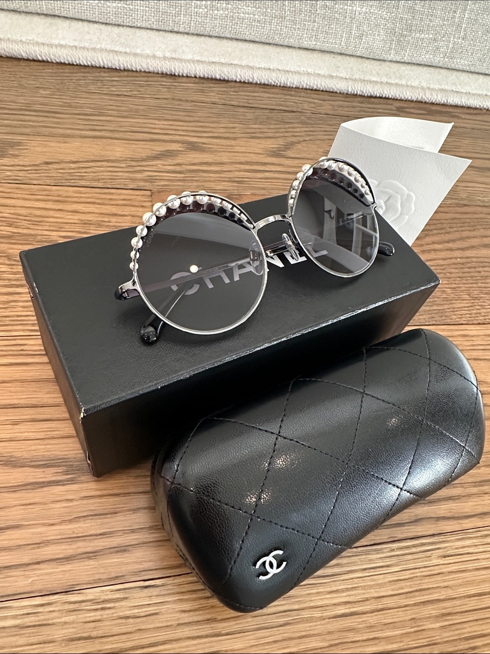CHANEL Round Subglasses and Pearl Accents